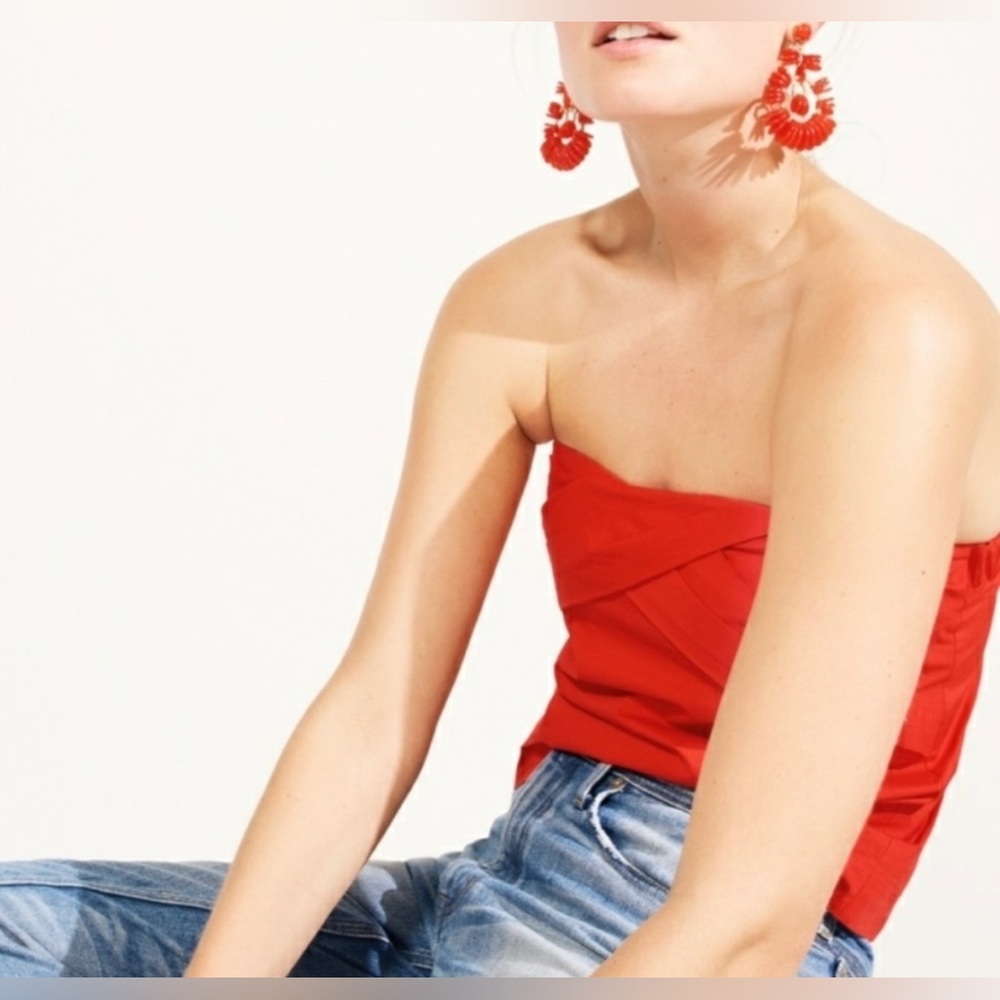 NWT J.Crew Bright Red Strapless Cross Over Tube Top w/ side Zipper - size 0